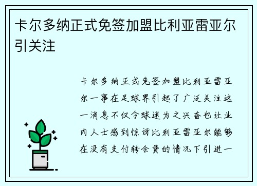 卡尔多纳正式免签加盟比利亚雷亚尔引关注 卡尔多纳正式免签加盟比利亚雷亚尔引关注