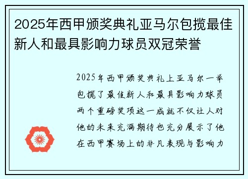 2025年西甲颁奖典礼亚马尔包揽最佳新人和最具影响力球员双冠荣誉